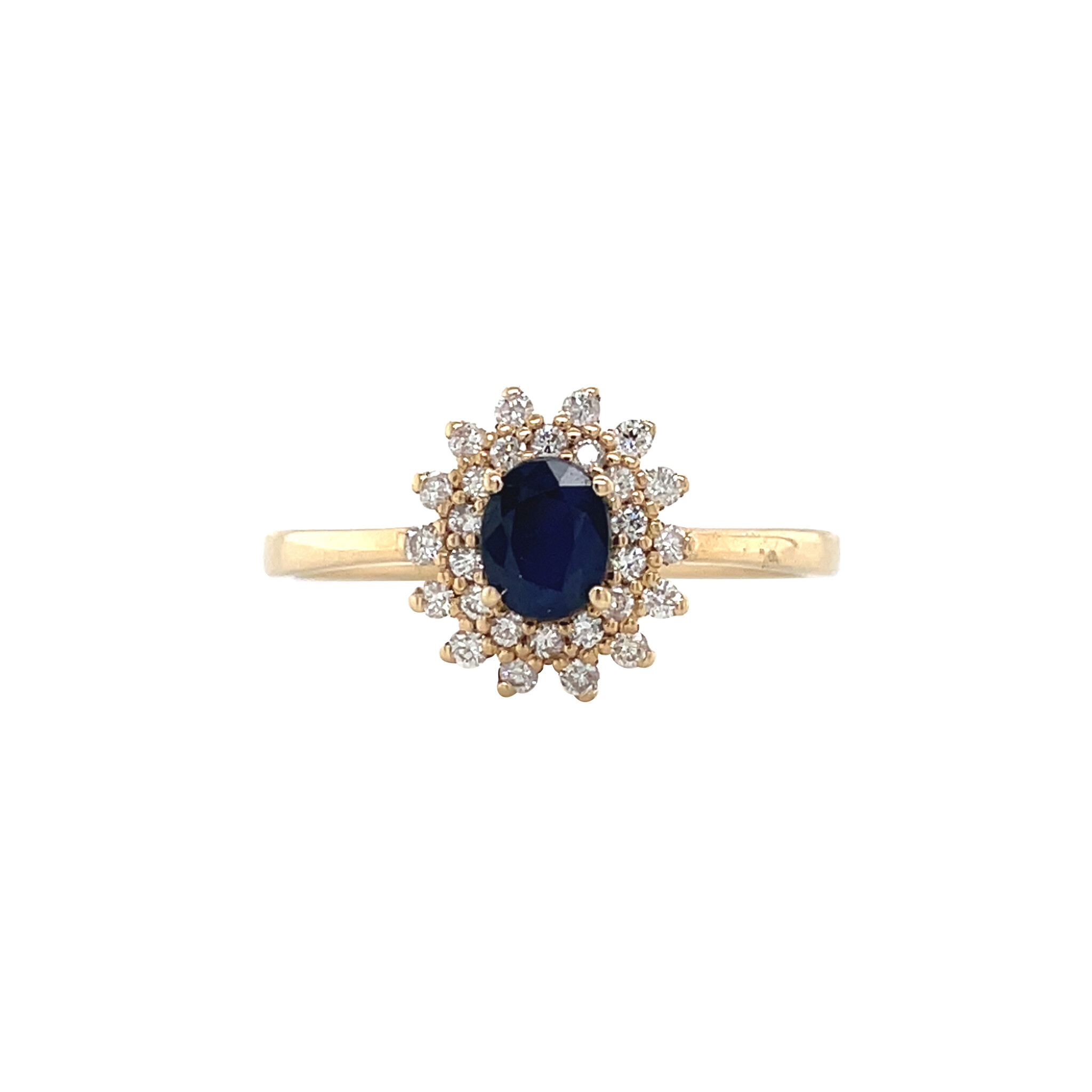 Gouden ring met saffier en diamant 14 krt
